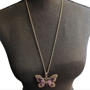 Lavender Jeweled Butterfly Statement Necklace